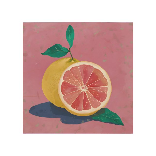Grapefruit on pink background, vibrant and fresh  wood wall art (Front)
