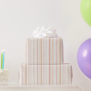 Grapefruit Pink Peach White Stripes Birthday Wrapping Paper