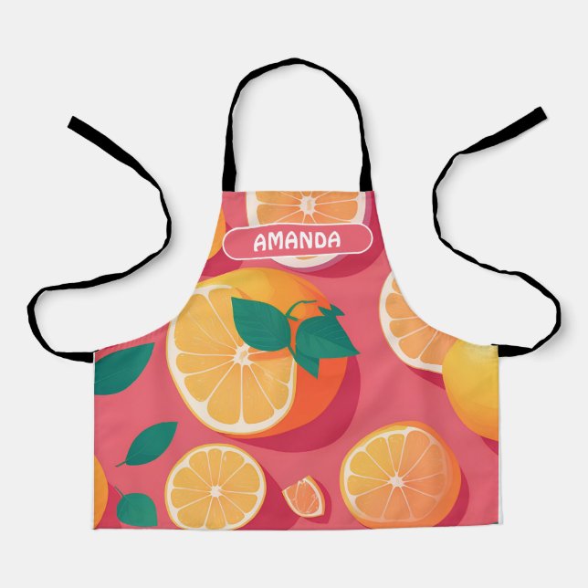 Grapefruit Retro Colorful Personalized Pattern Apron (Front)