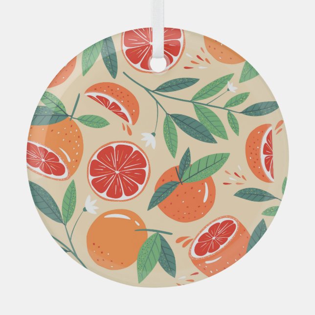 Grapefruit slices, modern seamless pattern. glass ornament (Front)