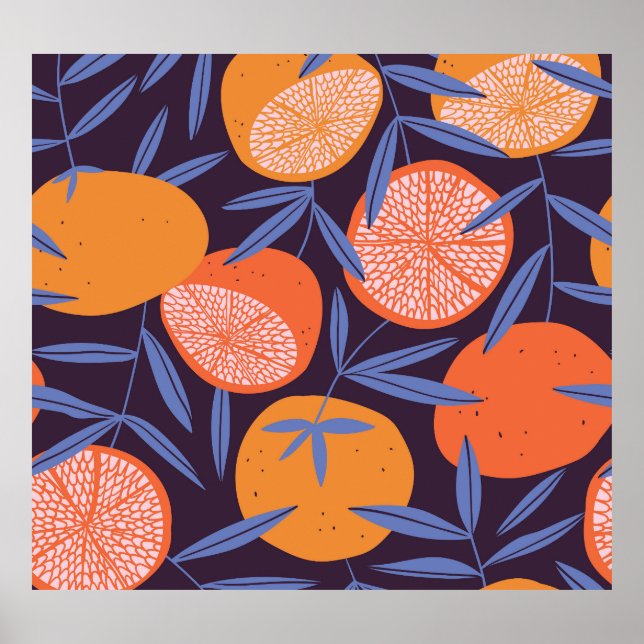 Grapefruit Vintage, Tropical Fruit Pattern. Poster (Front)