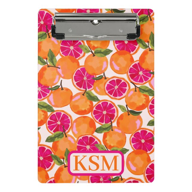 Grapefruit Watercolor Monogram Mini Clipboard (Front)