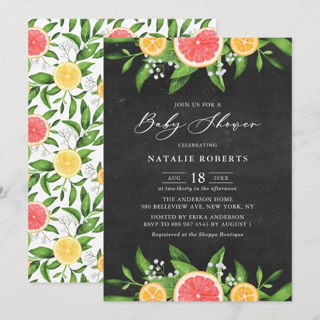 Grapefruits and Oranges Chalkboard Baby Shower Invitation (Front/Back)