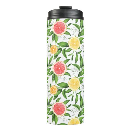 Grapefruits Lemons and Oranges Greenery Pattern Thermal Tumbler