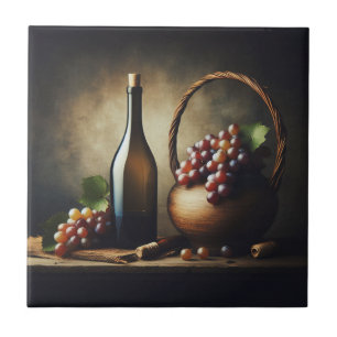Grapes and a Bottle of Wine Still Life Ceramic Tile