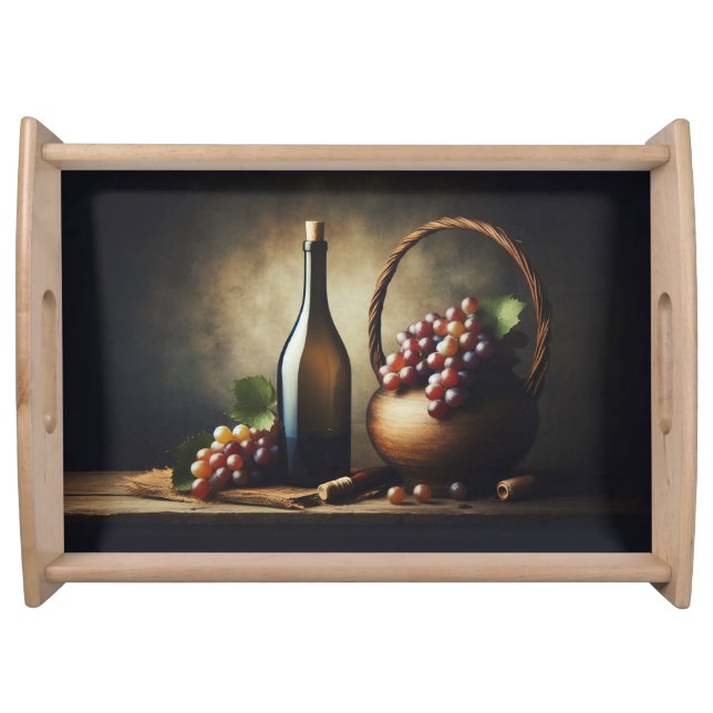 Grapes and a Bottle of Wine Still Life Serving Tray (Front)