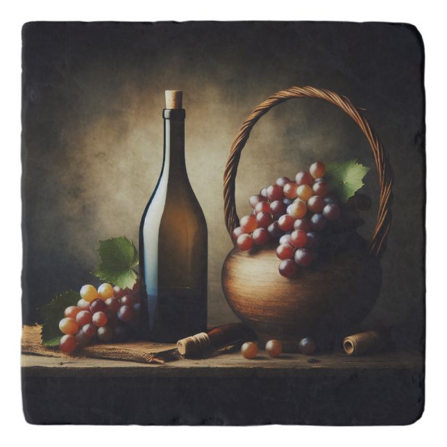 Grapes and a Bottle of Wine Still Life Trivet (Front)