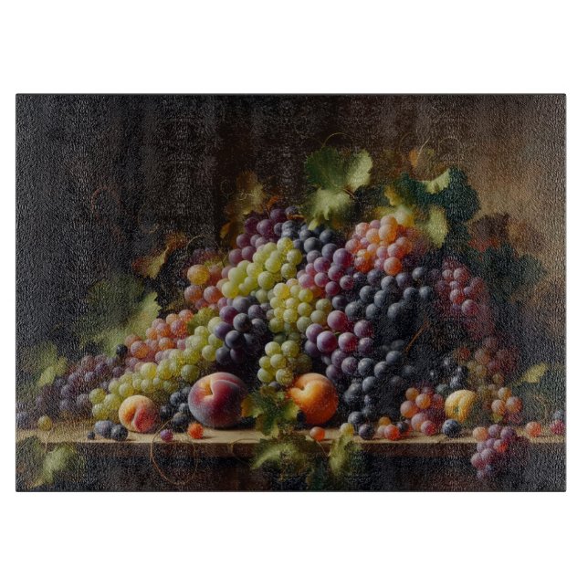 Grapes and Fruit Still Life Painting Cutting Board (Front)