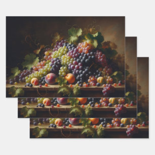 Grapes and Fruit Still Life Painting Decoupage Wrapping Paper Sheets