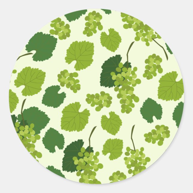 Grapes and Grape Leaves Pattern   Classic Round Sticker (Front)