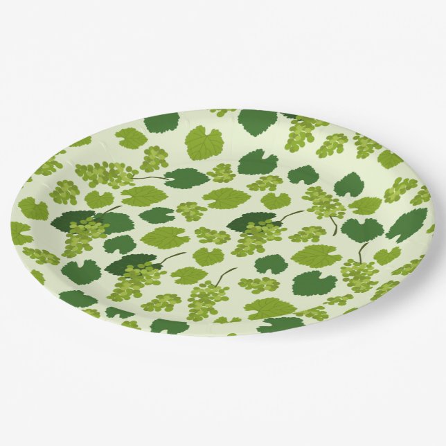 Grapes and Grape Leaves Pattern Paper Plates (Angled)