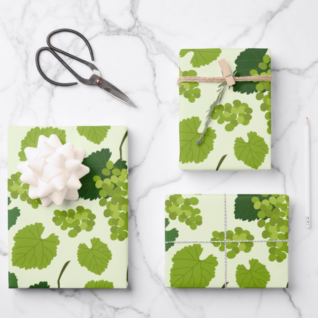 Grapes and Grape Leaves Pattern  Wrapping Paper Sheets (Front)