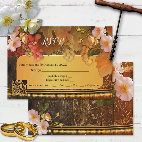 Grapes and Peach Roses QR Code Winery RSVP Card