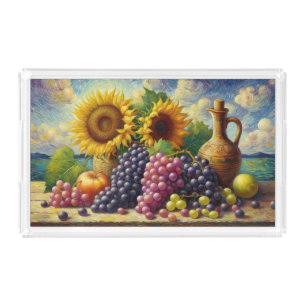 Grapes and Sunflowers Oil Painting Acrylic Tray