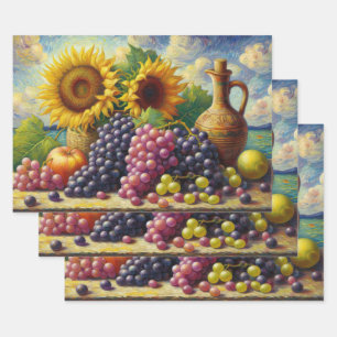 Grapes and Sunflowers Oil Painting Decoupage Wrapping Paper Sheets