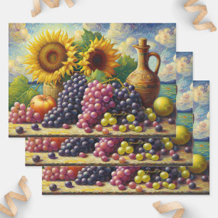 Grapes and Sunflowers Oil Painting Decoupage Wrapping Paper Sheets