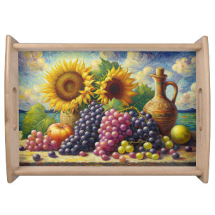 Grapes and Sunflowers Oil Painting Serving Tray