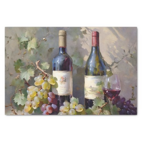Grapes and Wine Bottles Watercolor Decoupage Tissue Paper