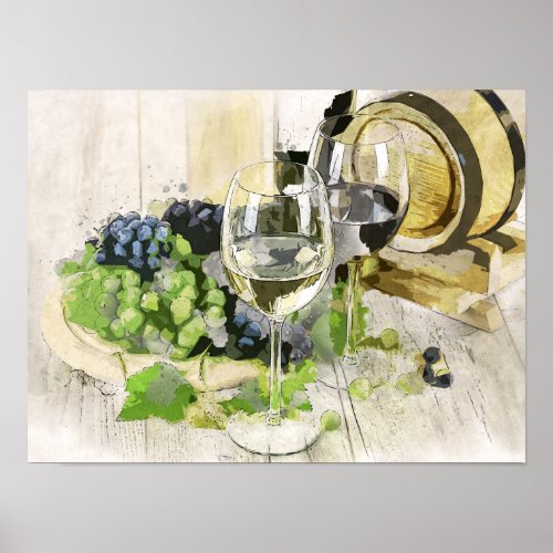 grapes and wine poster