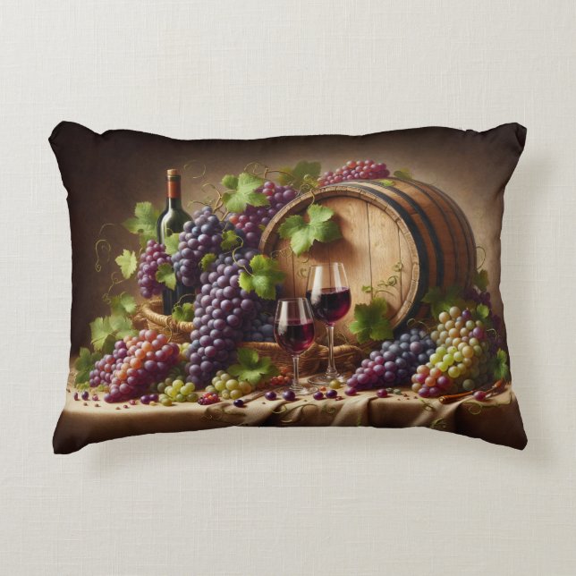 Grapes and Wine Still Life Accent Pillow (Front)