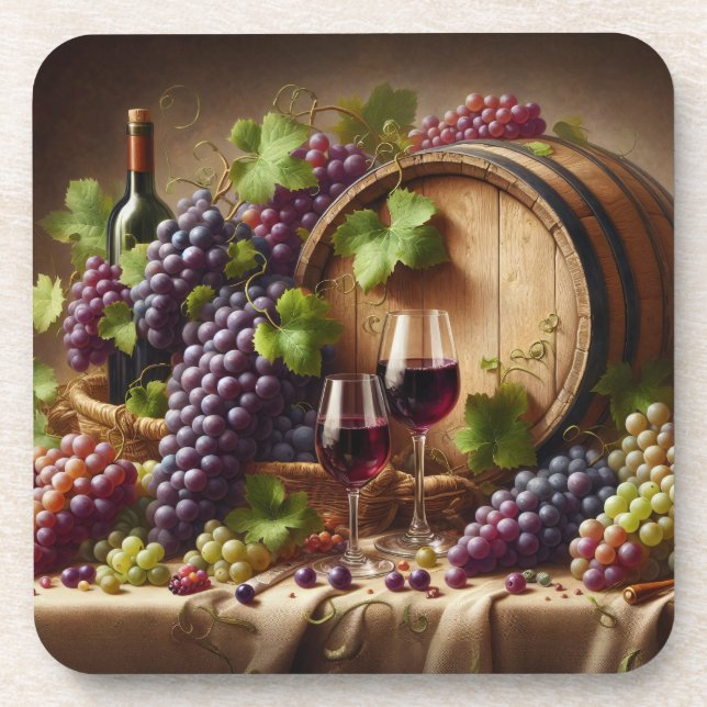 Grapes and Wine Still Life Beverage Coaster (Front)