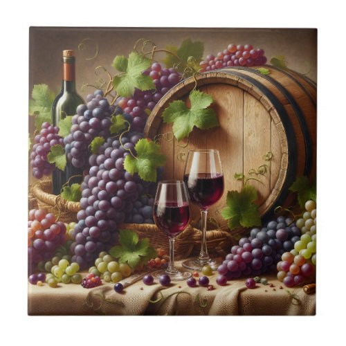 Grapes and Wine Still Life Ceramic Tile