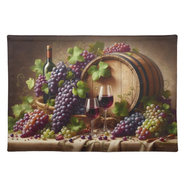 Grapes and Wine Still Life Cloth Placemat (Front)