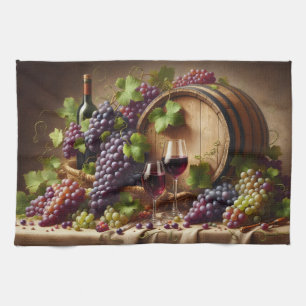Grapes and Wine Still Life Kitchen Towel