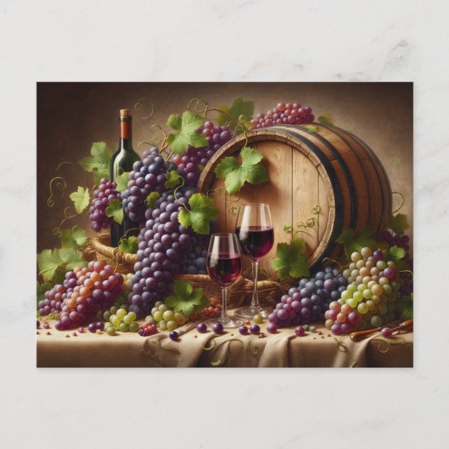 Grapes and Wine Still Life Postcard (Front)