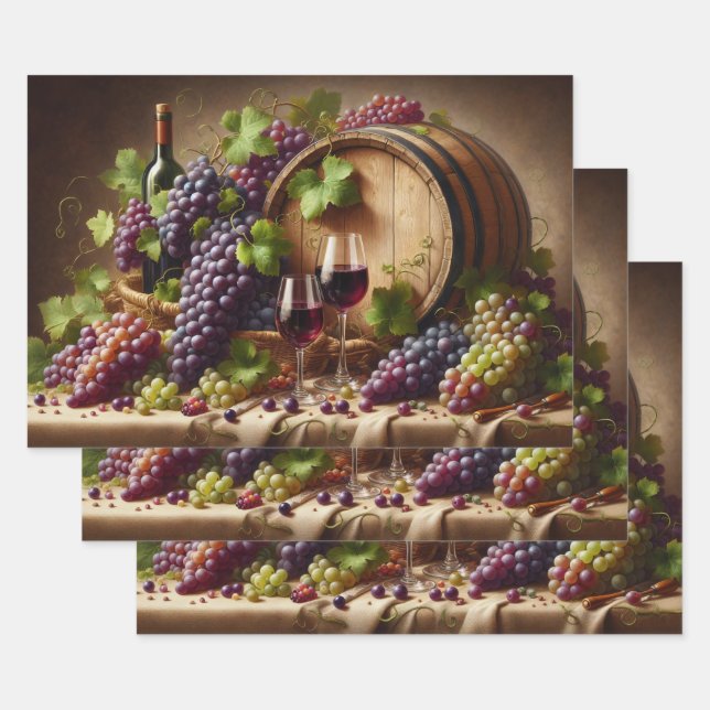 Grapes and Wine Still Life Wrapping Paper Sheets (Set)