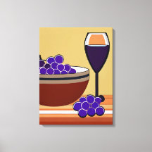 Grapes and Wineglass in Maroon and Tan 