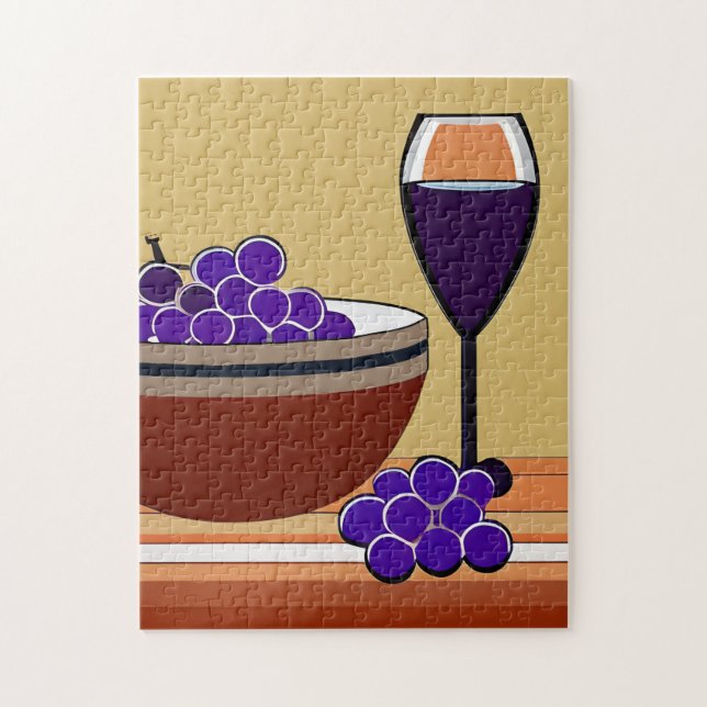 Grapes and Wineglass in Maroon and Tan   Jigsaw Puzzle (Vertical)