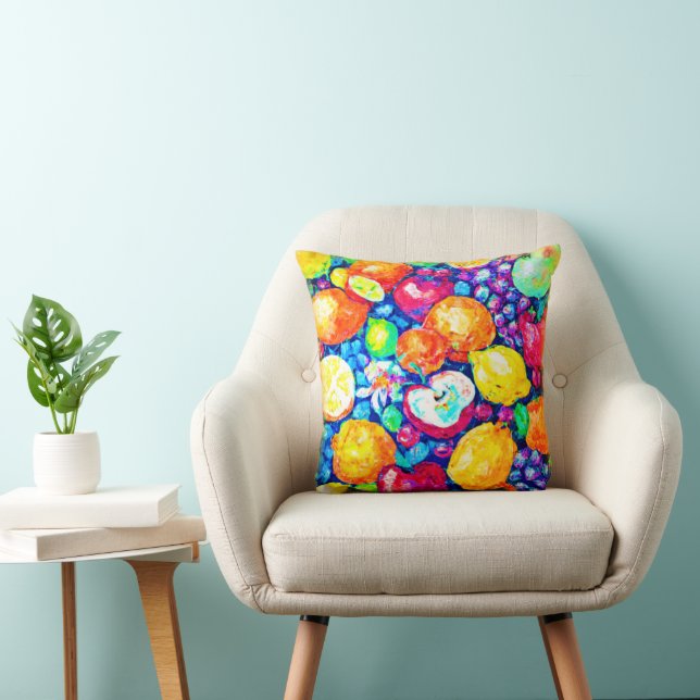 Grapes, Apple and Citrus Fruits Painting. Buy Now Throw Pillow (Chair)