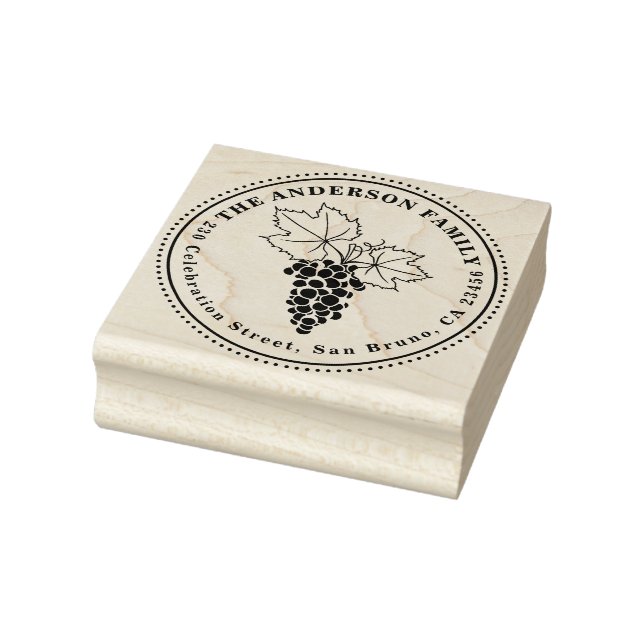Grapes | Custom Family Name & Round Return Address Rubber Stamp (Stamp)