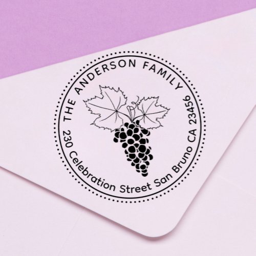 Grapes  Custom Family Name  Round Return Address Self_inking Stamp