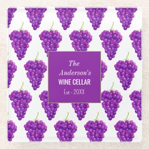 Grapes Fruit Pattern Purple White Glass Coaster