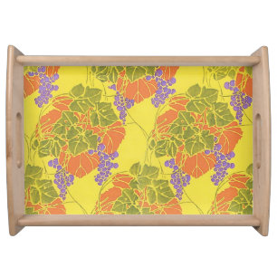 GRAPES,GRAPE VINES,ORANGE YELLOW GREEN PURPLE  SERVING TRAY