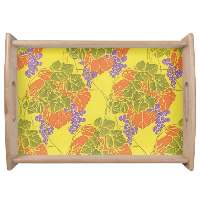 GRAPES,GRAPE VINES,ORANGE YELLOW GREEN PURPLE  SERVING TRAY (Front)