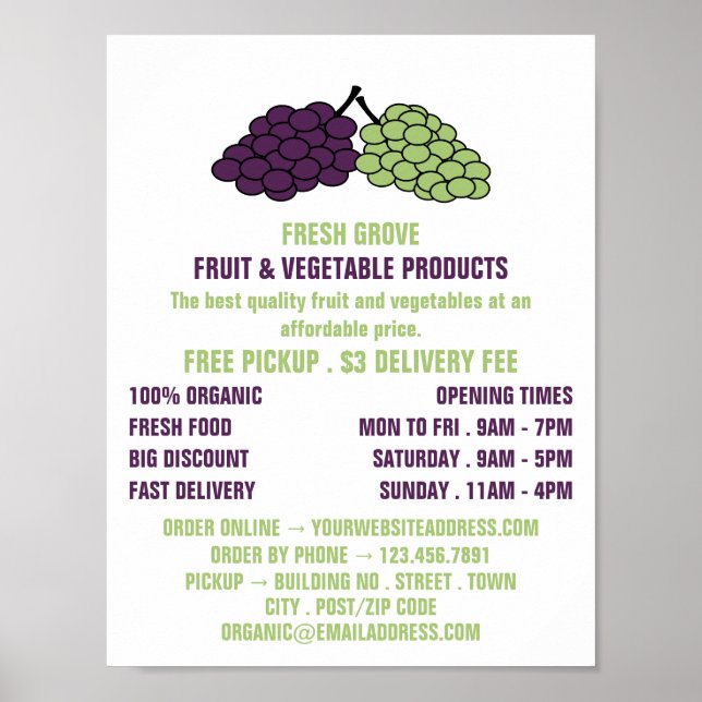 Grapes, Greengrocers Advertising Poster (Front)