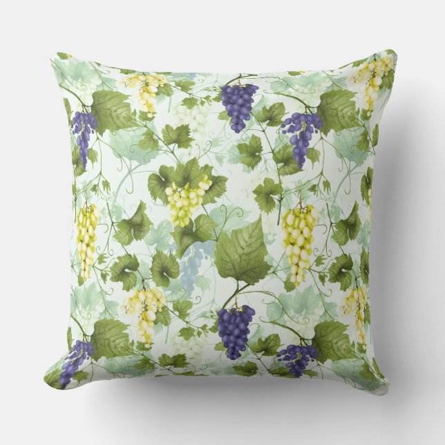Grapes Hand drawn Summer Fruit Pattern on Mint Throw Pillow (Front)