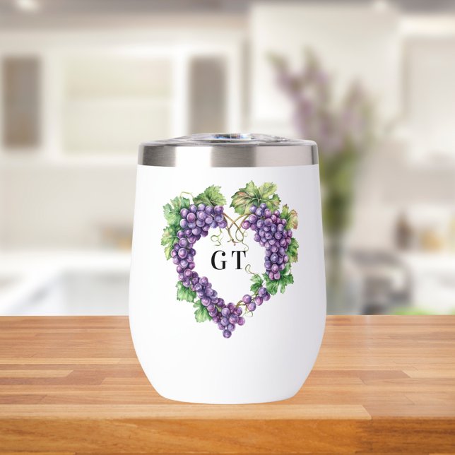 Grapes heart monogram initials thermal wine tumbler (Creator Uploaded)