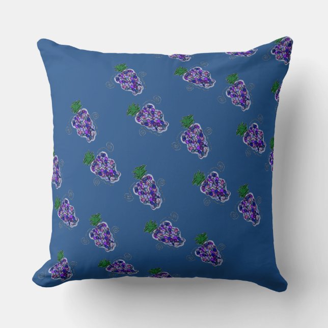 Grapes in Blue Throw Pillow (Front)