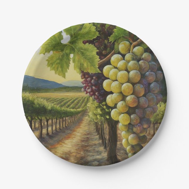Grapes in Vineyard Wine Party Decor Paper Plates (Front)