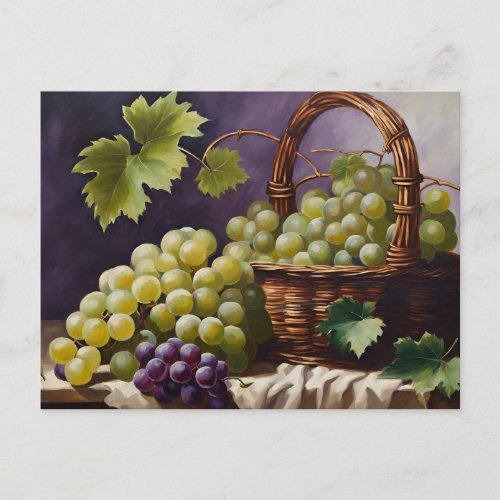 Grapes In Wicker Basket Postcard