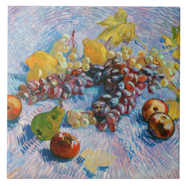 Grapes, Lemons, Pears, and Apples, Van Gogh Ceramic Tile (Front)