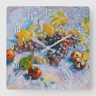 Grapes, Lemons, Pears, and Apples, Van Gogh Square Wall Clock