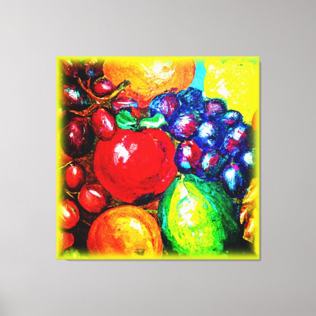 Grapes, Lime, Orange , Apple Fruits. Buy Now Canvas Print (Front)