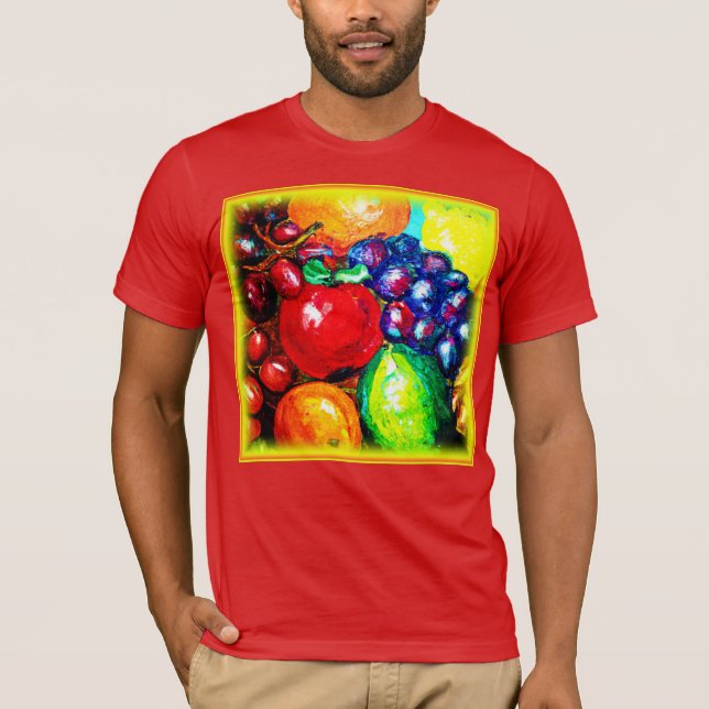 Grapes, Lime, Orange , Apple Fruits. Buy Now T-Shirt (Front)
