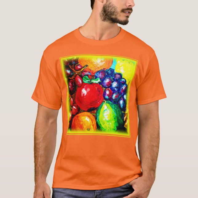Grapes, Lime, Orange , Apple Fruits. Buy Now T-Shirt (Front)