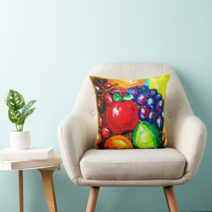 Grapes, Lime, Orange , Apple Fruits. Buy Now Throw Pillow
